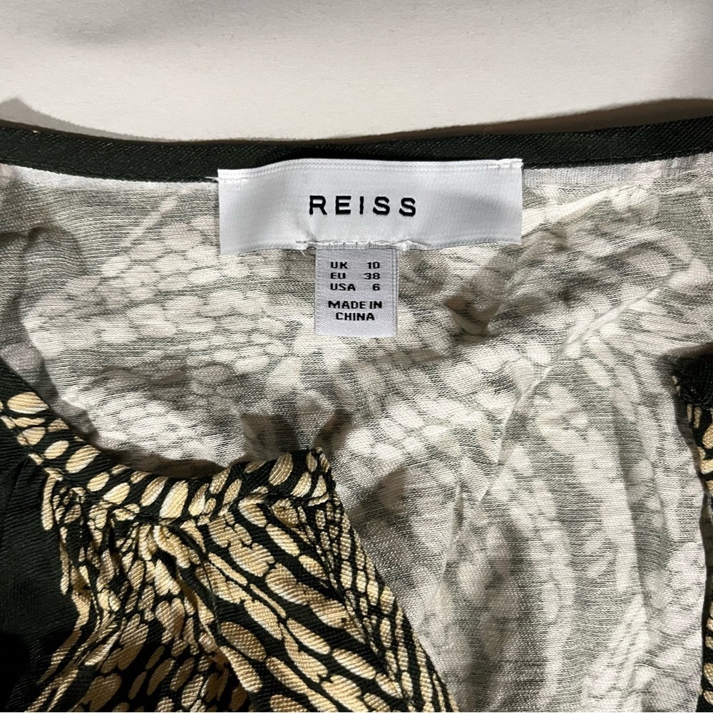 Reiss Colby Tropical Midi Dress with Elasticated Waist in Khaki - Picture 10 of 13